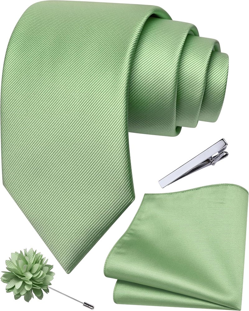 Branduce 3.15"（8cm） Solid Formal Tie and Pocket Square Plain Necktie Lapel Pin and Tie Clip Set for Men - Image 1